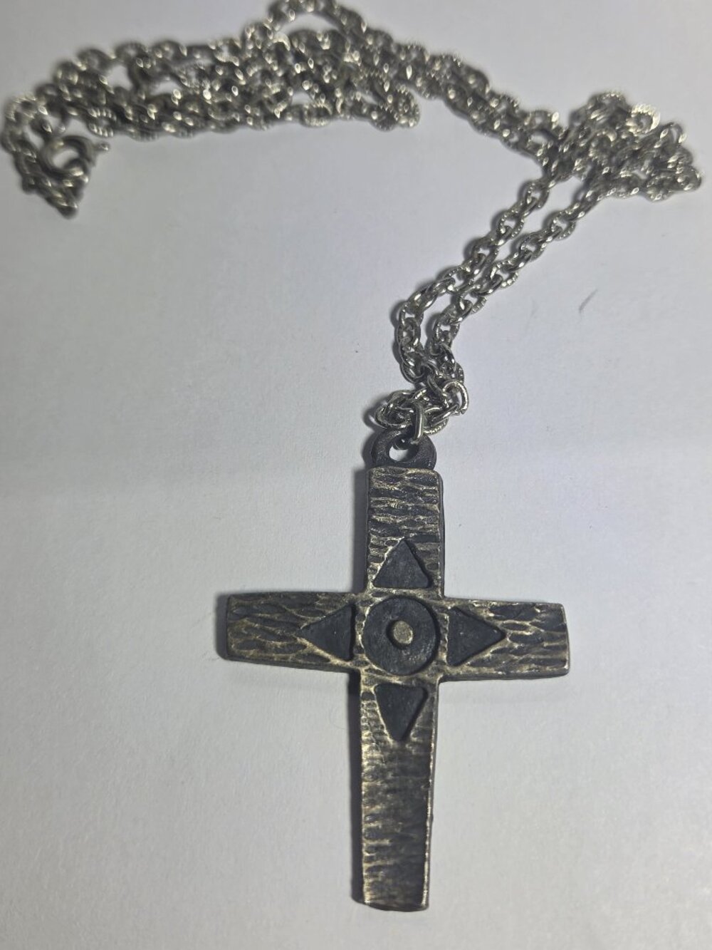 Vintage Mid-Century-Modern Rune Tennesmed Pewter Cross Pendant Necklace